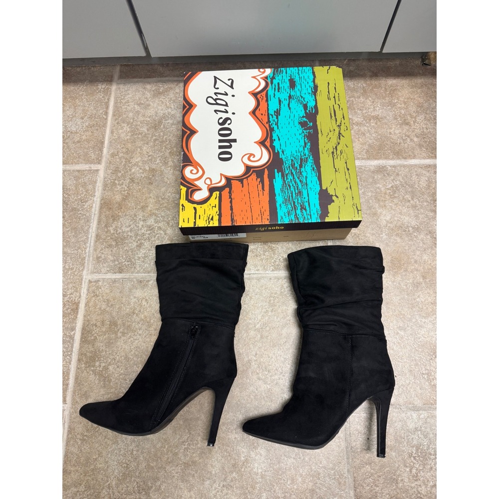 Zigi Soho Jeenie Black Faux Suede Slouchy Stiletto Pointed Toe Boots Womens 8M